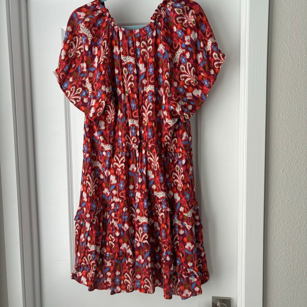 Anthropologie Robin Tiered Mini Dress Floral Leopard Print Size L VGUC Boho - Picture 3 of 6
